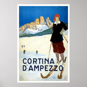 Poster das viagens vintage de "Cortina d'Ampezzo"