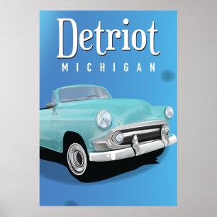 Poster das viagens vintage de Detroit Michigan EUA