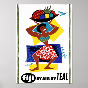 Poster das viagens vintage de Fiji restaurado