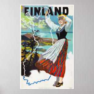 Poster das viagens vintage de Finlandia restaurado