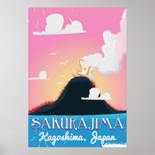 Poster das viagens vintage de Japão do vulcão de