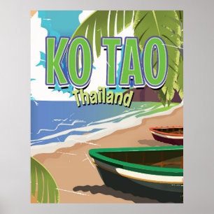 Poster das viagens vintage de Ko Tao Tailândia