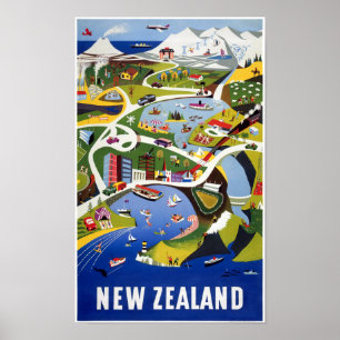 Poster das viagens vintage de Nova Zelândia