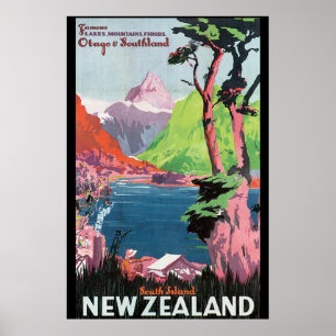 Poster das viagens vintage de Nova Zelândia da
