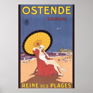 Poster das viagens vintage de Ostende-Belgique