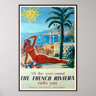 Poster das viagens vintage de Riviera francês