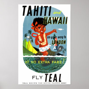 Poster das viagens vintage de Tahiti Havaí