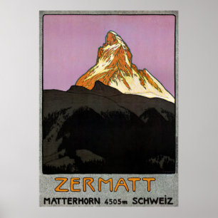 Poster das viagens vintage de Zermatt da suiça
