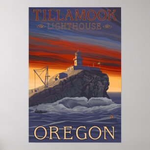 Poster das viagens vintage do farol de Tillamook