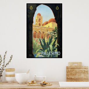 Poster das viagens vintage, Palermo, Sicília,