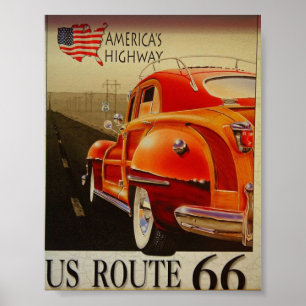 Poster das viagens vintage para a rota 66 dos E.U.