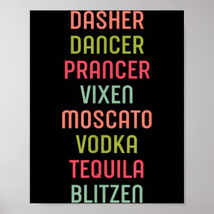 Poster Dasher Dancer Prancer Vixen Moscato Vodka Tequila