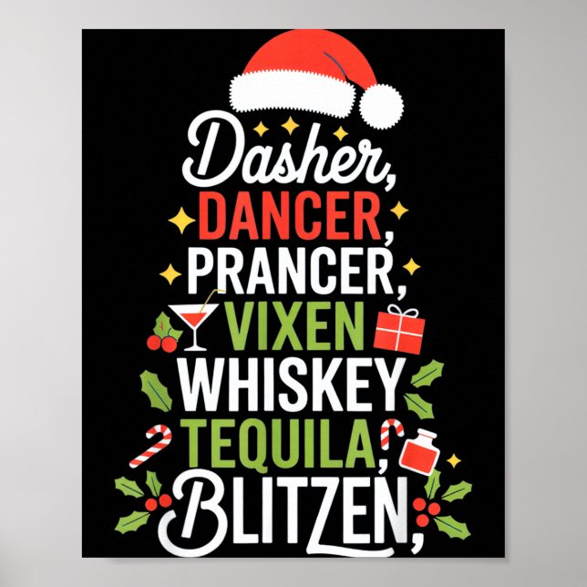 Poster Dasher Dancer Prancer Vixen Whiskey Tequila Blitze (Frente)