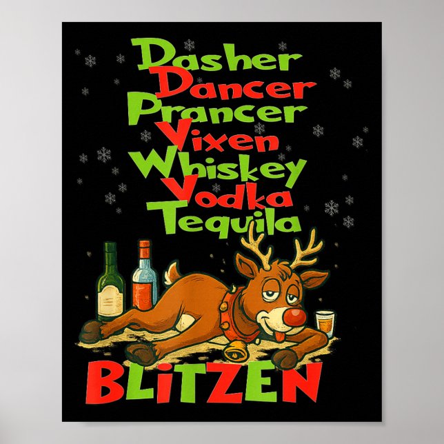Poster Dasher Dancer Whiskey Vodka Tequila Blitzen Christ (Frente)