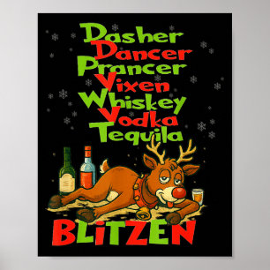 Poster Dasher Dancer Whisky Vodka Tequila Blitzen Cristo