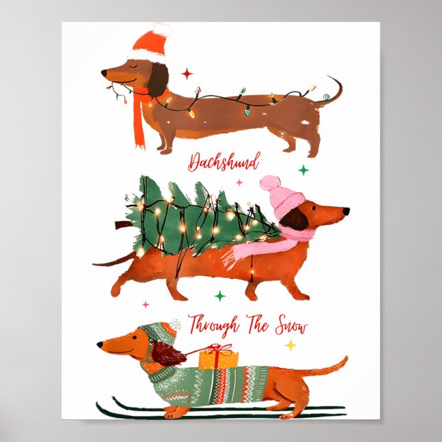 Poster Dashing Through The Snow Christmas Wiener Dog Holi (Frente)