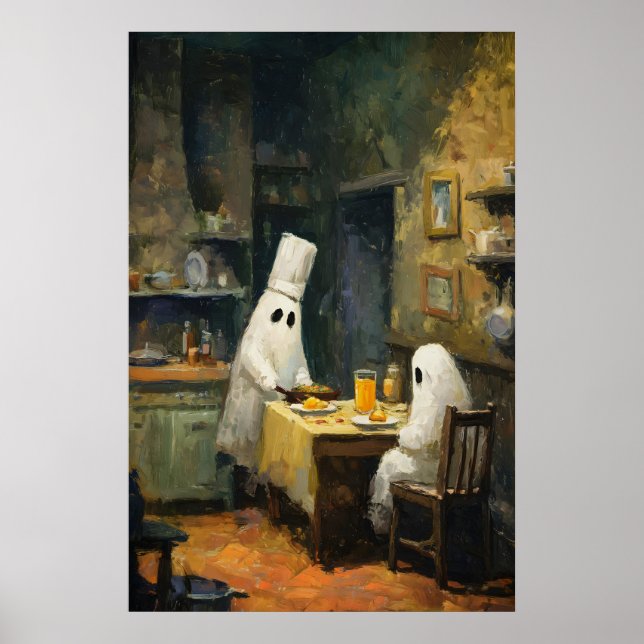 Poster Data de Cozinha Fantasma Pintura, Halloween Impres (Frente)