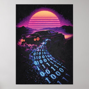 Poster Data-Drift - Retro Carro Synthwave Amante de Carro
