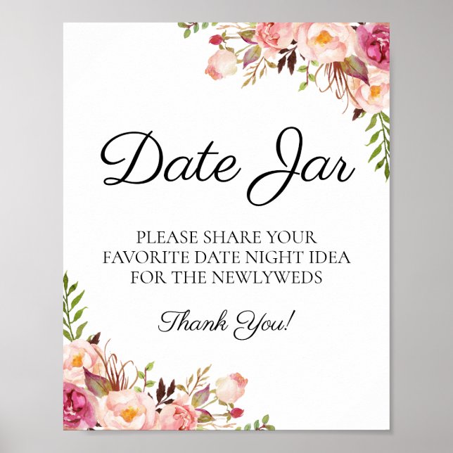 Poster Data Floral Rosa Russo - Sinal Jar Casamento (Frente)