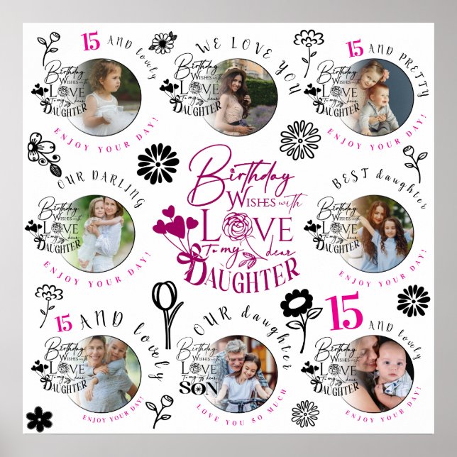 Poster Daughter Birthday Photo Collage Typography  (Frente)