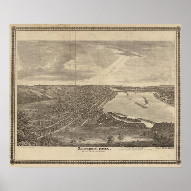 Poster Davenport, Iowa, como visto no sudoeste (Frente)