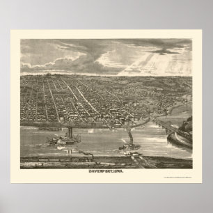 Póster Davenport, mapa panorâmico de IA - 1875a