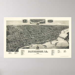 Poster Davenport, mapa panorâmico de IA - 1888