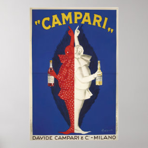 Poster Davide Campari Palhaços Vermelho e Branco Vintage