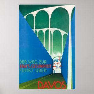 Poster Davos Alpes Suíços Graubünden Suíça Vintage