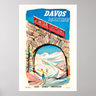 Poster Davos Parsenn Suíça Presente de Pôster de Esqui Vi