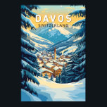Poster Davos Suiça Art Vintage<br><div class="desc">Davos retro vetor viagem design. Davos é uma cidade nos Alpes suíços,  no cantão de Graubünden. É uma estação de esqui popular com um centro de conferências que abriga o Fórum Econômico Mundial anual.</div>
