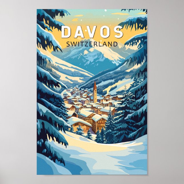 Poster Davos Suiça Art Vintage (Frente)