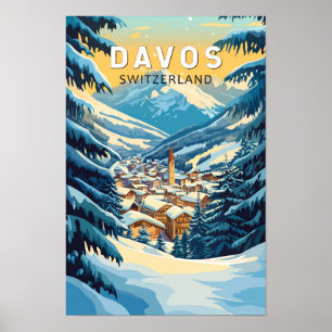 Poster Davos Suíça Viagem Arte Vintage