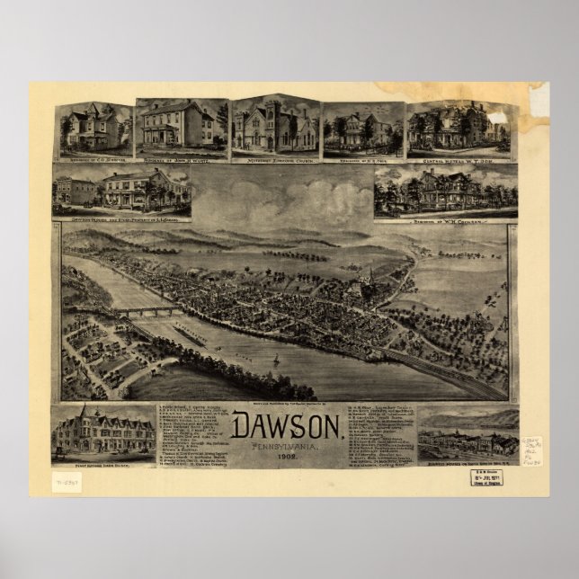 Póster Dawson, PA Birds, 1902 Ver Mapa Panorâmico (Frente)