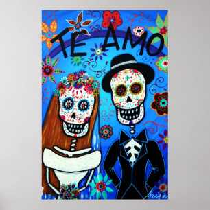 Póster Day of the Dead Te Amo Wedding Couple