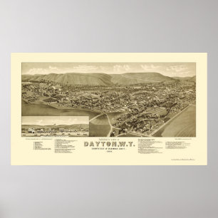 Poster Dayton, mapa panorâmico de WA - 1884