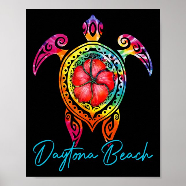 Poster Daytona Beach Flórida Tie Dye Sea Turtle Vacy (Frente)