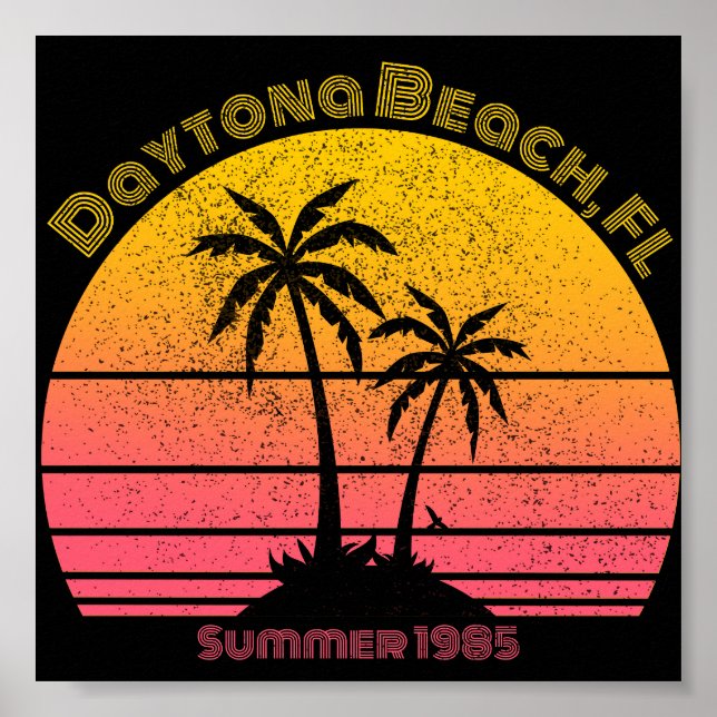 Poster Daytona Beach Retro Sunset Palms (Frente)