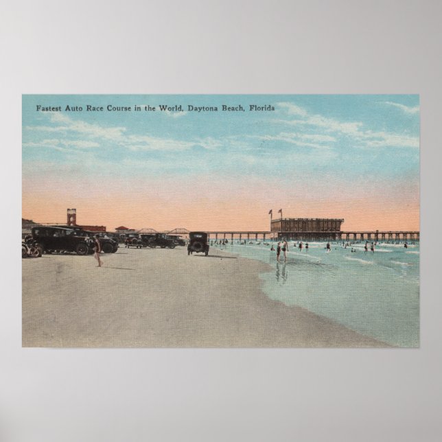Poster Daytona, FL - Vista da praia com Carros & (Frente)