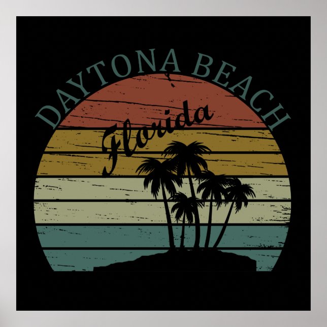 Poster Daytona praia vintage sunset retro paisagem (Frente)