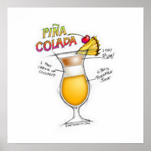 poster de 16" x 16" - PINA COLADA RECIPE COCKTAIL