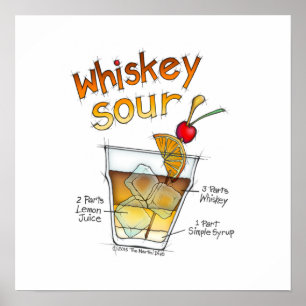 poster de 16" x 16", WHISKEY SOUR RECIPE COCKTAIL