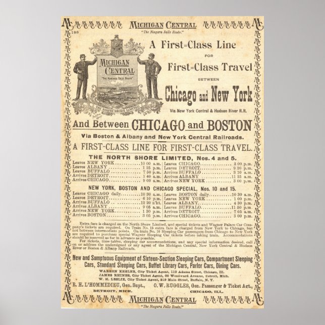 poster DE 1897 VINTAGE MICHIGAN CENTRAL RAILROAD (Frente)