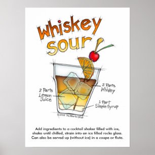 poster de 18" x 24", WHISKEY SOUR RECIPE COCKTAIL 
