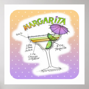 POSTER DE 24" X 24" - MARGARITA RECIPE COCKTAIL AR