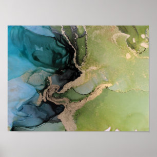 Poster de Abstrato de Álcool Preto Verde