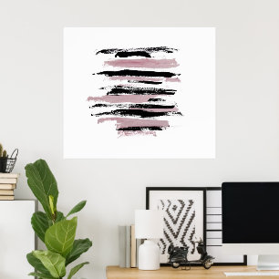 Poster de Abstrato de Arte Rosa e Pincéis Pretos