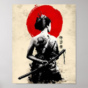 Poster de abstrato de espada do Samurai japonês