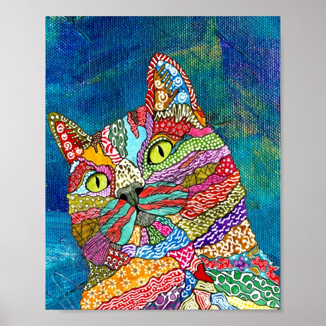 Poster de Abstrato de Gato Bonito e Colorido (Frente)