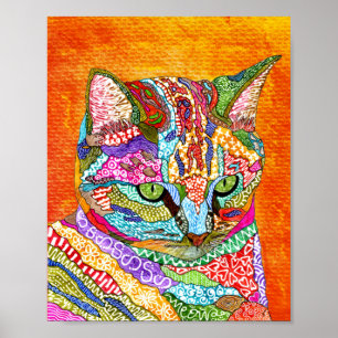Poster de Abstrato de Gato Bonito e Colorido